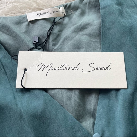 NWT Mustard Seed 'Faded Green' side tie v-neck long sleeve flowy dress sz S - Picture 5 of 8